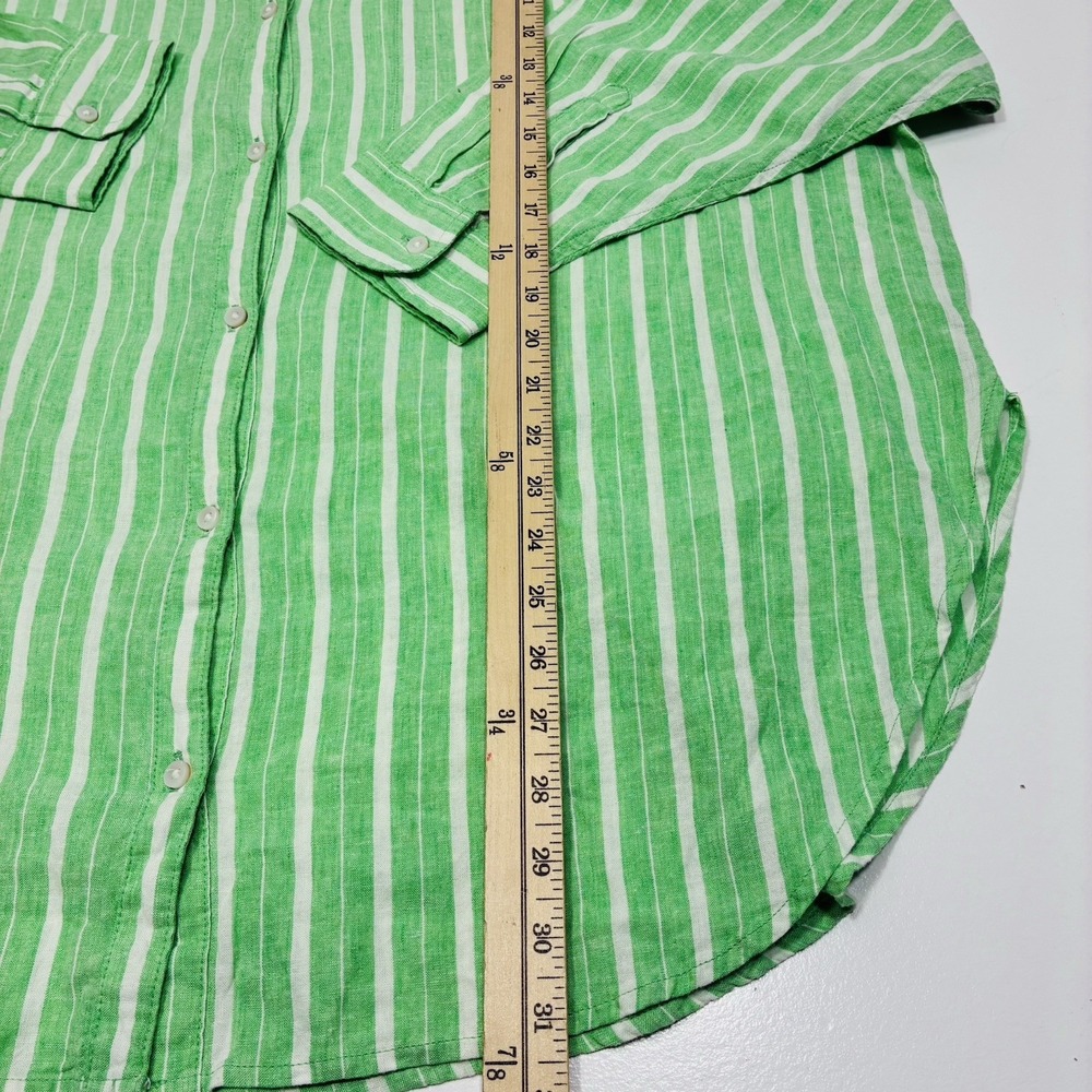 Aerie Pool-To-Party Women Shirt Size XL Linen Blend Green Stripe Oversized - Picture 13 of 13